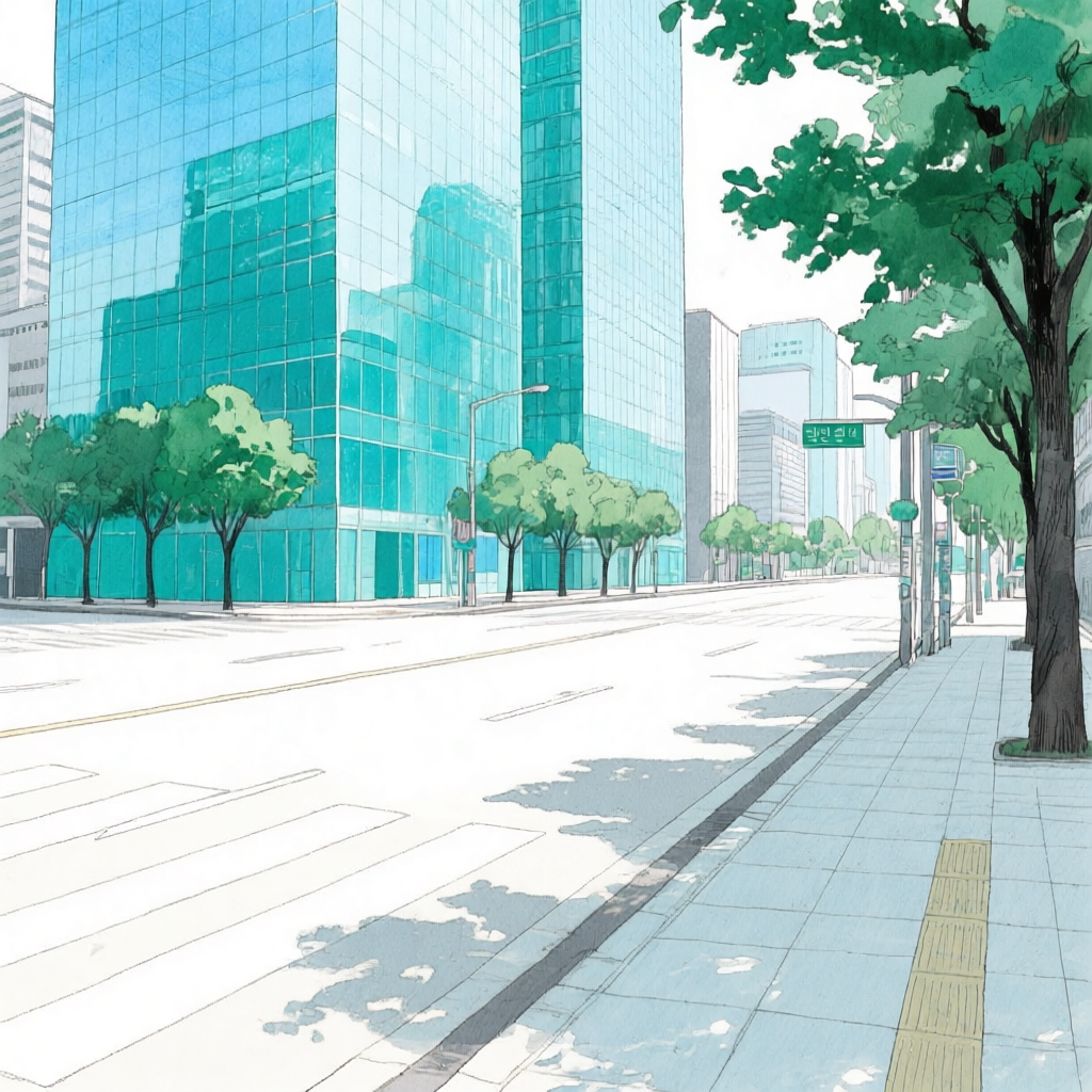 맑은 낮 도심 교차로의 Qwen Image v3 30스텝 화풍 원본