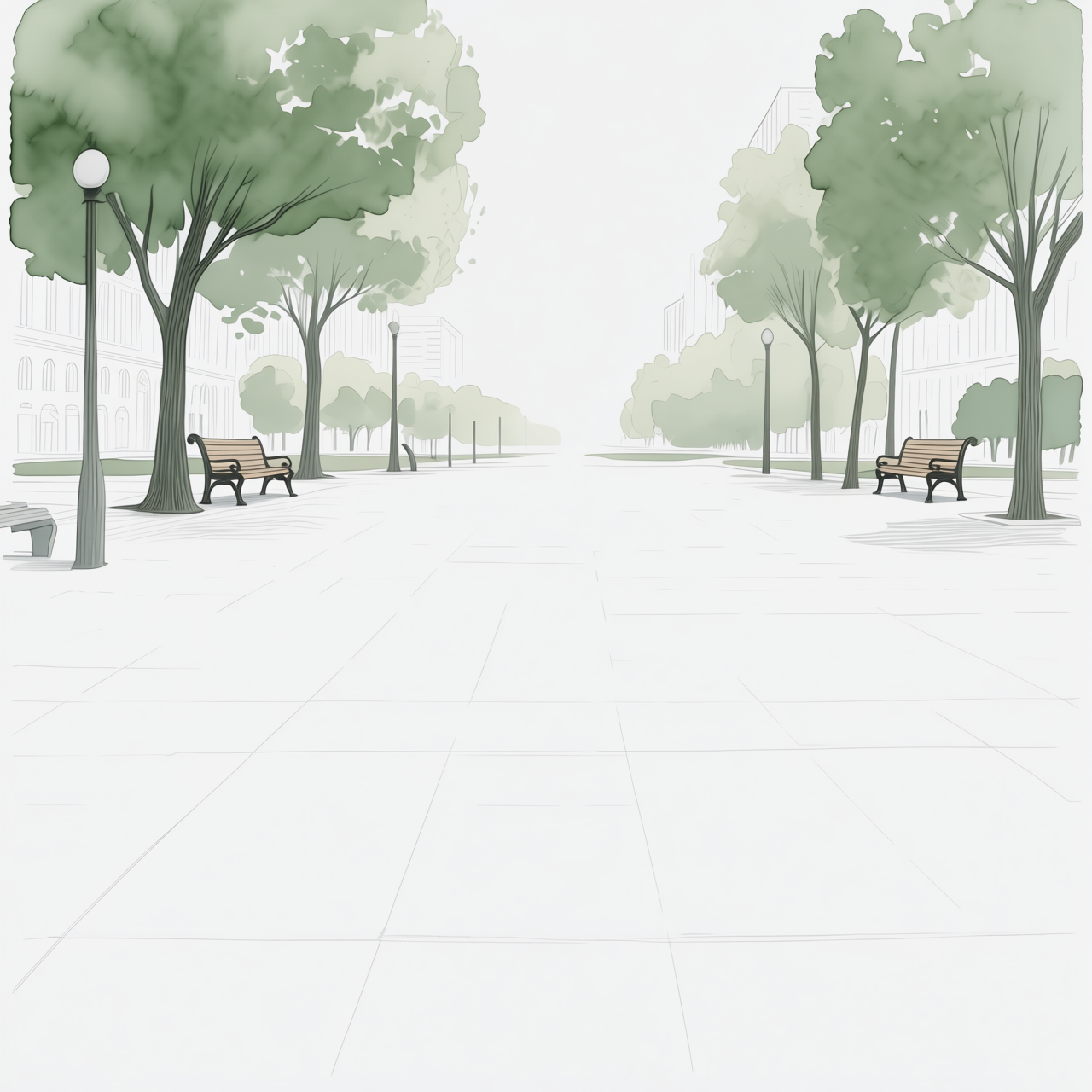 Studio DeLight로 중립 조명을 적용한 인물 없는 도심 공원 배경판